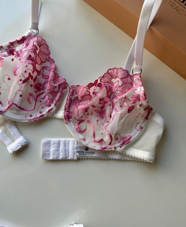 Intive Rosemery  Pembe Çiçek Desenli Transparan Tangalı Sütyen Takım (özel üretim)