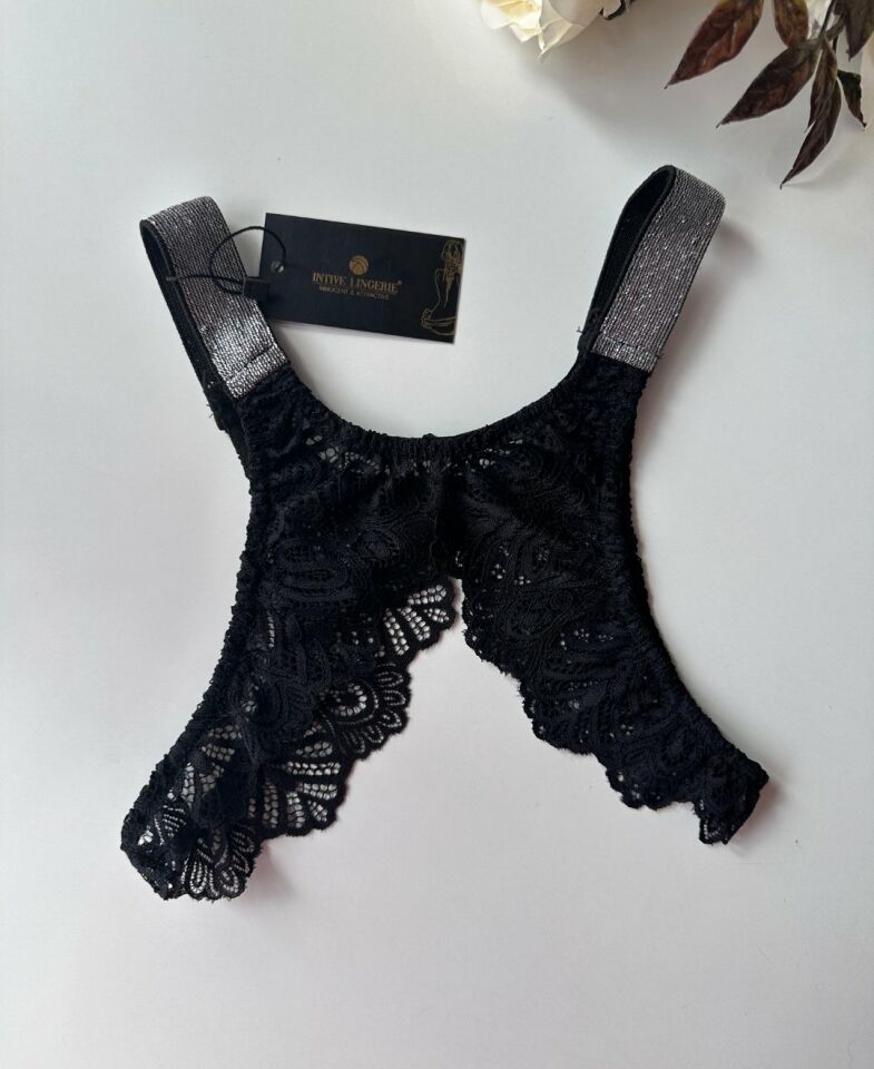 Siyah Dantelli Ağı/ Özel Bölgesi Açık Fantezi Külot - 9125