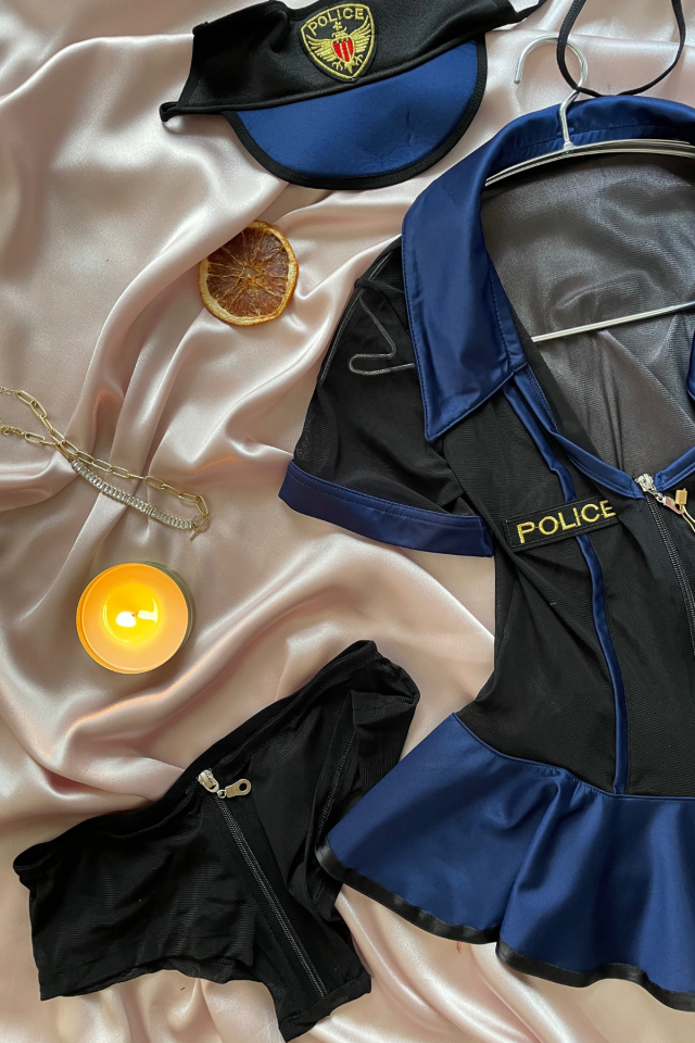 Kadın Lacivert Siyah Transparan Seksi Fantezi Polis Kostüm Lacivert - M/L