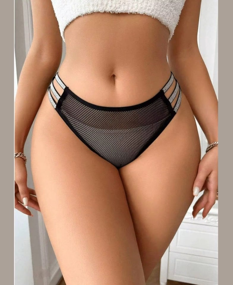 Feel Lady Yanları Parlak İnce Şeritli Full-File Tanga Kesim Külot -1035 Siyah - Standart