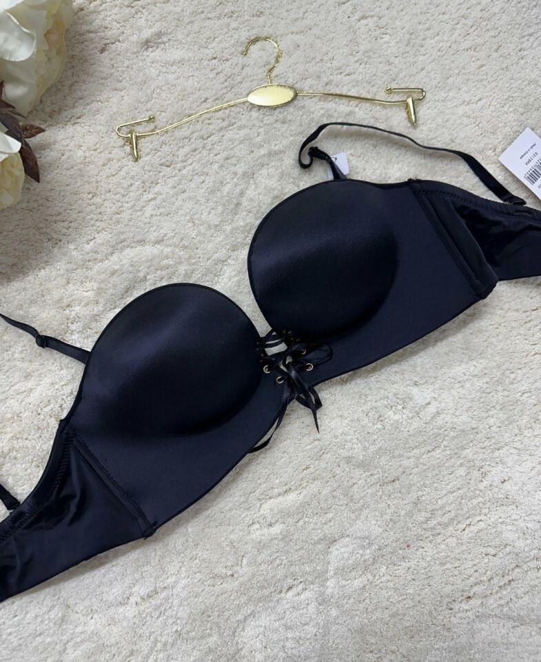Marissa Basic İthal El Cuplı Double Push-up Kaydırmaz Silikonlu Straplez Sütyen Siyah - 80B