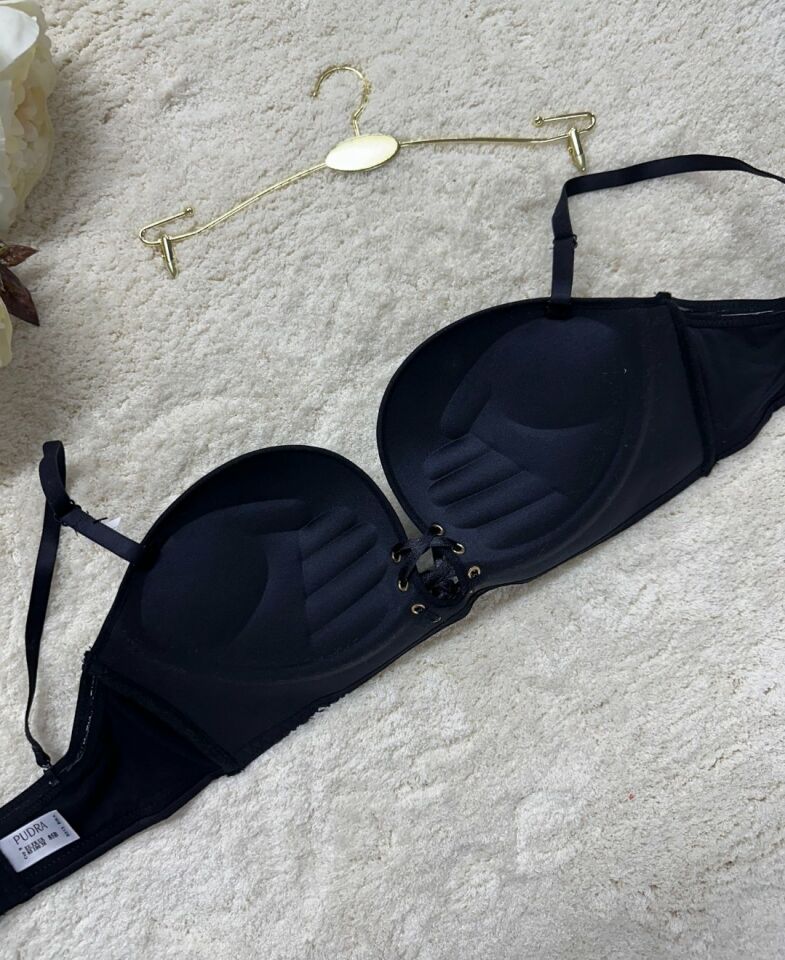 Marissa Basic İthal El Cuplı Double Push-up Kaydırmaz Silikonlu Straplez Sütyen Siyah - 80B