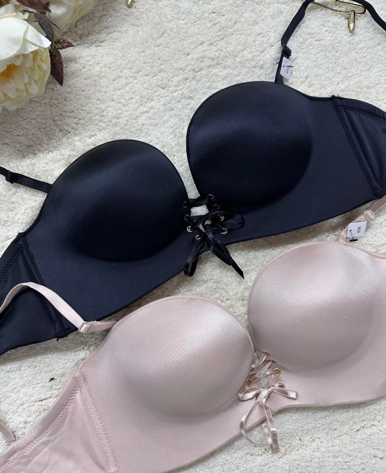 Marissa Basic İthal El Cuplı Double Push-up Kaydırmaz Silikonlu Straplez Sütyen Siyah - 80B