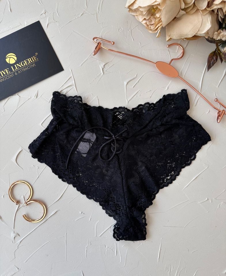 Intive Babe Dantelli Arkası Bağlama Detaylı Yüksek Bel Brazilian Tanga Siyah - XS/S