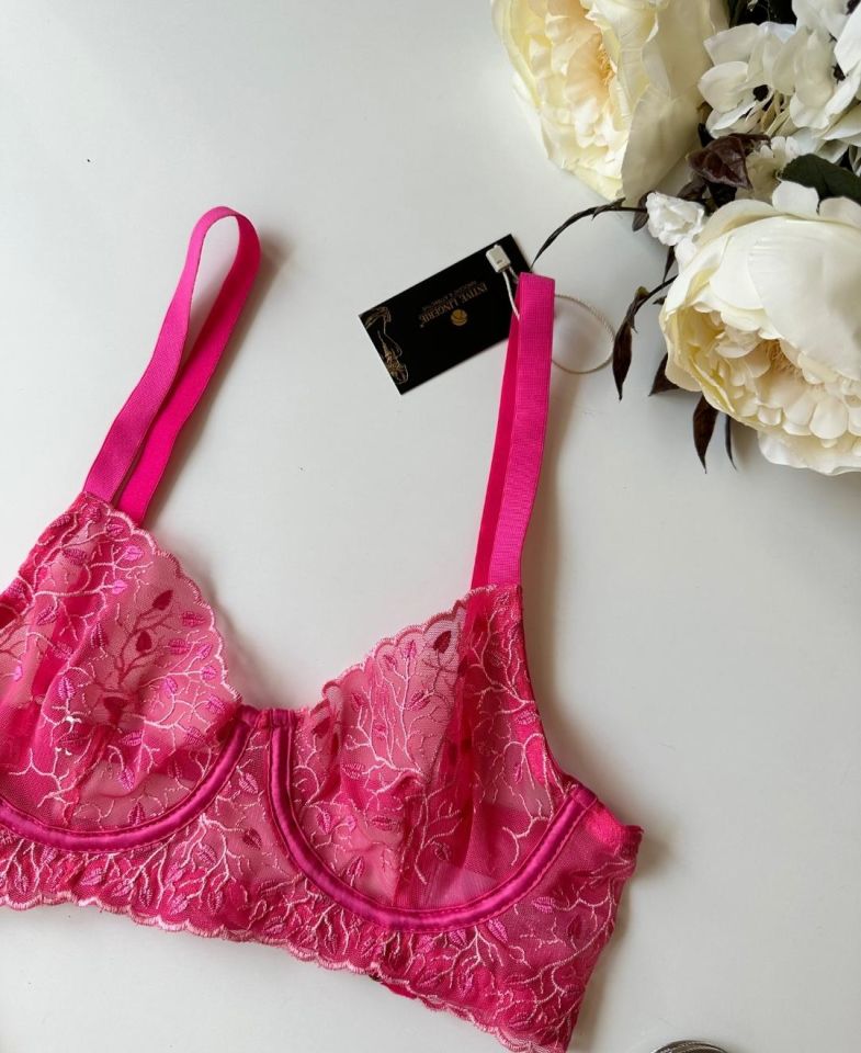 Milena Şeker Pembe Arkadan Ayarlanabilir Dal Çiçek Desenli Sütyen String Takım- limited 85