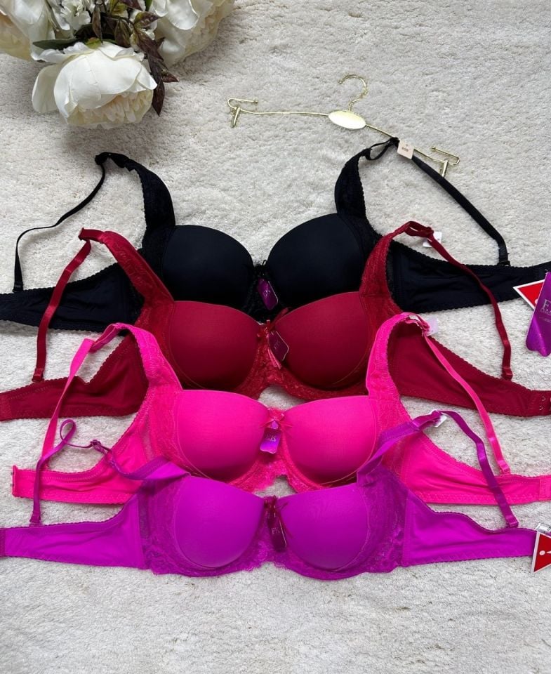 FK Lingerie Dantelli Push-up Balenli İthal Kaliteli Sütyen (Fırsat Ürünü)- 189 Fuşya - 80B