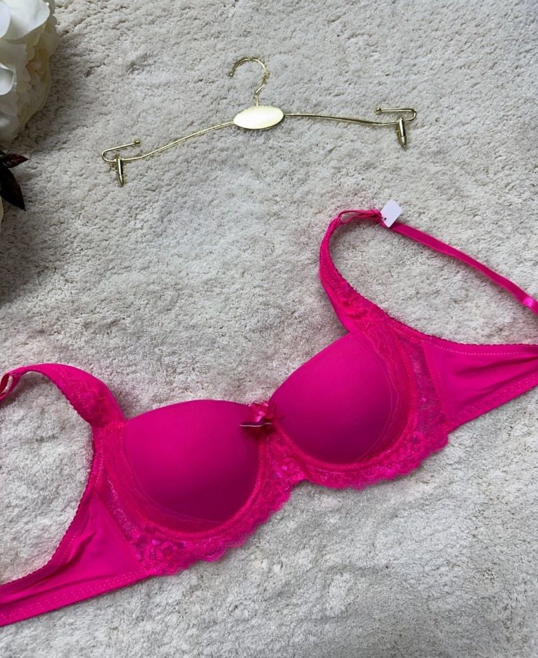 FK Lingerie Dantelli Push-up Balenli İthal Kaliteli Sütyen (Fırsat Ürünü)- 189 Fuşya - 80B