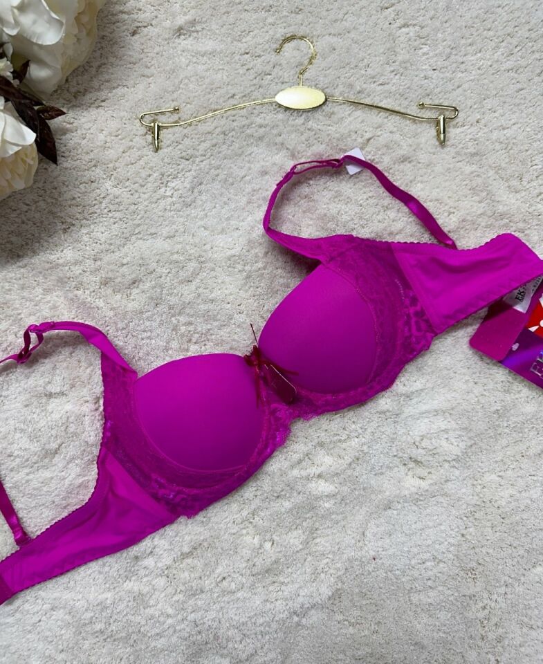 FK Lingerie Dantelli Push-up Balenli İthal Kaliteli Sütyen (Fırsat Ürünü)- 189 Mor - 90B