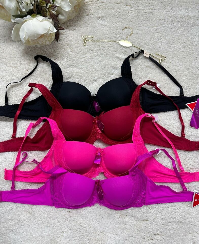 FK Lingerie Dantelli Push-up Balenli İthal Kaliteli Sütyen (Fırsat Ürünü)- 189 Siyah - 90B