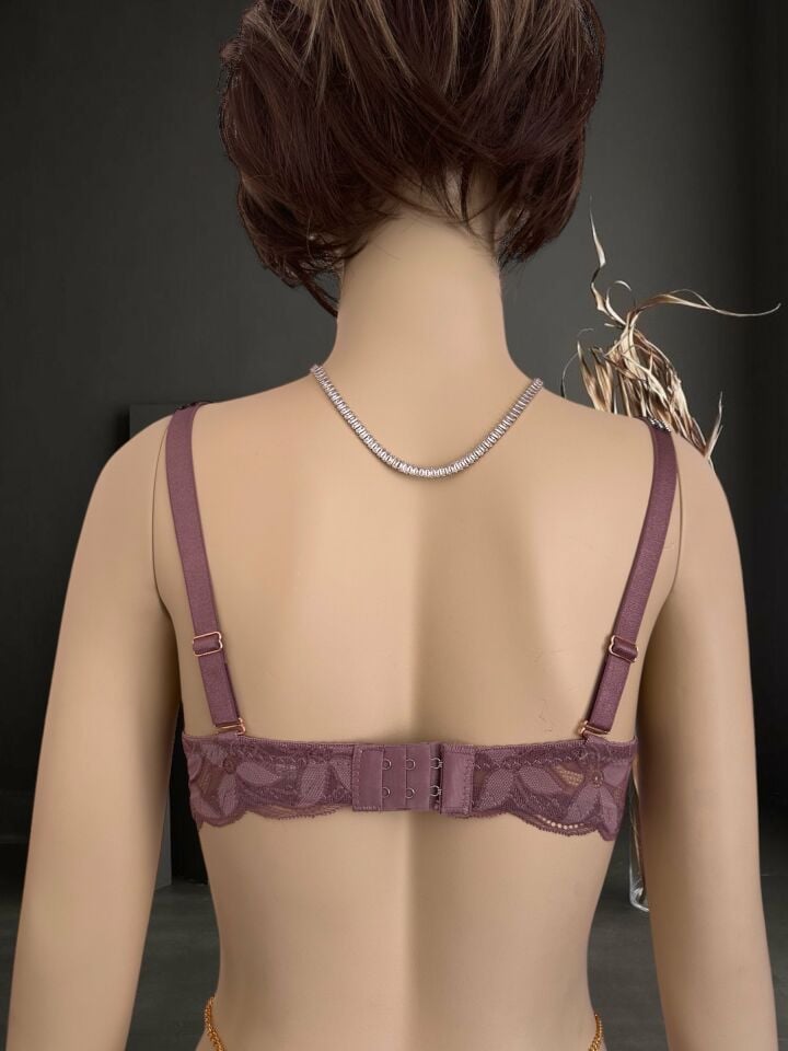 Jasmine Askıları Parlak Taşlı Hafif Destekli Dantelli Soft Cup İthal Sütyen (B-C Cup) Gül Kurusu - 80