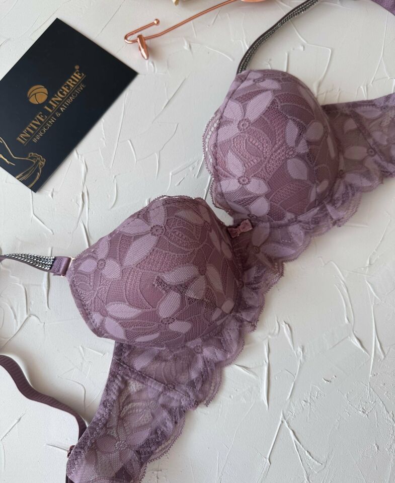 Jasmine Askıları Parlak Taşlı Hafif Destekli Dantelli Soft Cup İthal Sütyen (B-C Cup) Gül Kurusu - 85