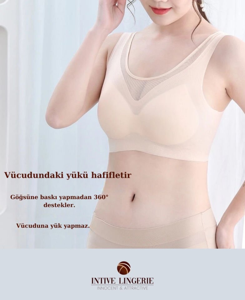 Isabel Tül Detaylı İthal Dikişsiz Balensiz İce-Silk Bralet-Spor Sütyeni -681 Yeşil - M/L