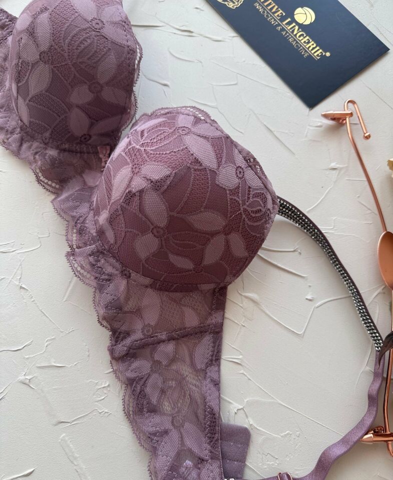 Jasmine Askıları Parlak Taşlı Hafif Destekli Dantelli Soft Cup İthal Sütyen (B-C Cup) Gül Kurusu - 75