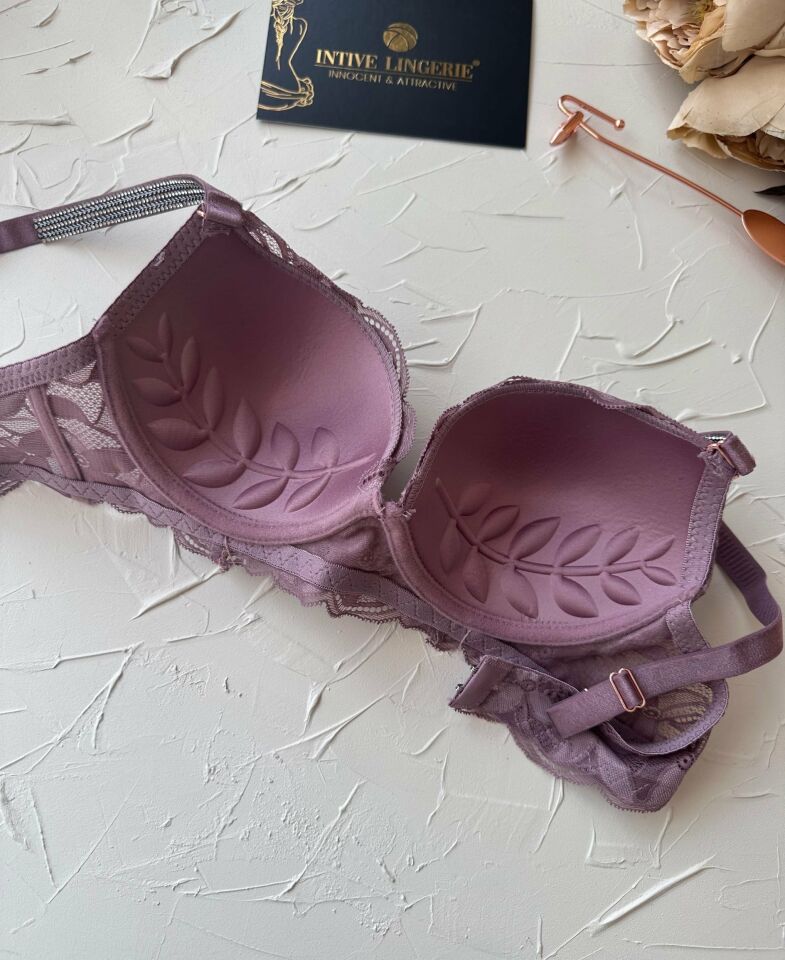 Jasmine Askıları Parlak Taşlı Hafif Destekli Dantelli Soft Cup İthal Sütyen (B-C Cup) Gül Kurusu - 75