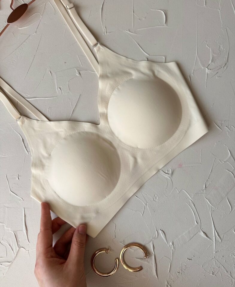 Nessa İnce Askılı Çıkarılabilir Padli Dikişsiz Lazer Kesim İz Yapmaz Kopçasız Bralet-2012 Ekru - M
