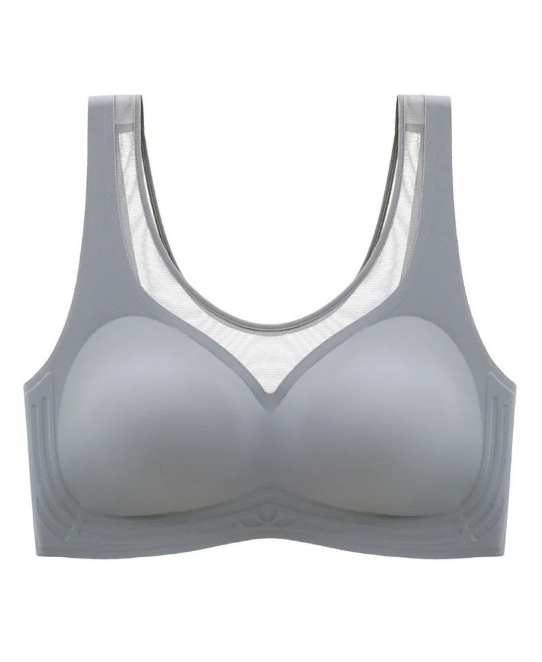 Isabel Tül Detaylı İthal Dikişsiz Balensiz İce-Silk Bralet-Spor Sütyeni -681 Gri - M/L