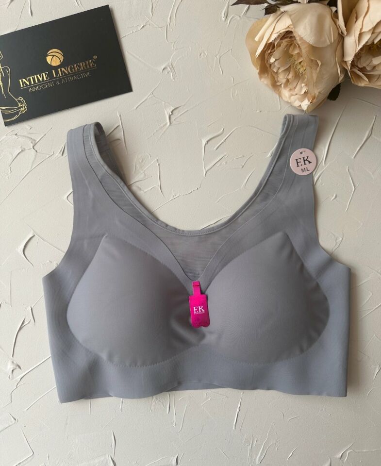 Isabel Tül Detaylı İthal Dikişsiz Balensiz İce-Silk Bralet-Spor Sütyeni -681 Gri - M/L