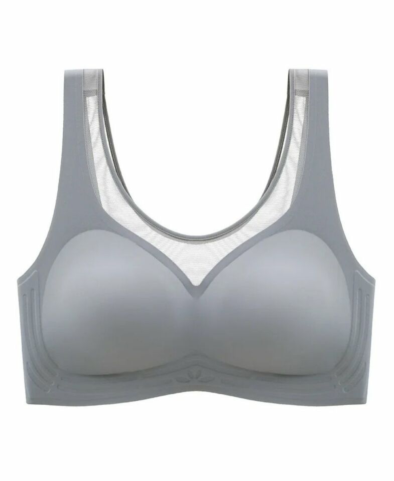 Isabel Tül Detaylı İthal Dikişsiz Balensiz İce-Silk Bralet-Spor Sütyeni -681 Gri - XL/2XL