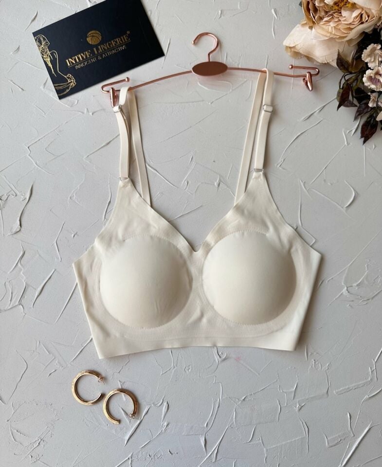 Nessa İnce Askılı Çıkarılabilir Padli Dikişsiz Lazer Kesim İz Yapmaz Kopçasız Bralet-2012 Ekru - XL