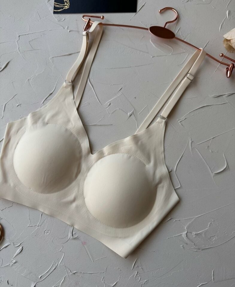 Nessa İnce Askılı Çıkarılabilir Padli Dikişsiz Lazer Kesim İz Yapmaz Kopçasız Bralet-2012 Ekru - XL