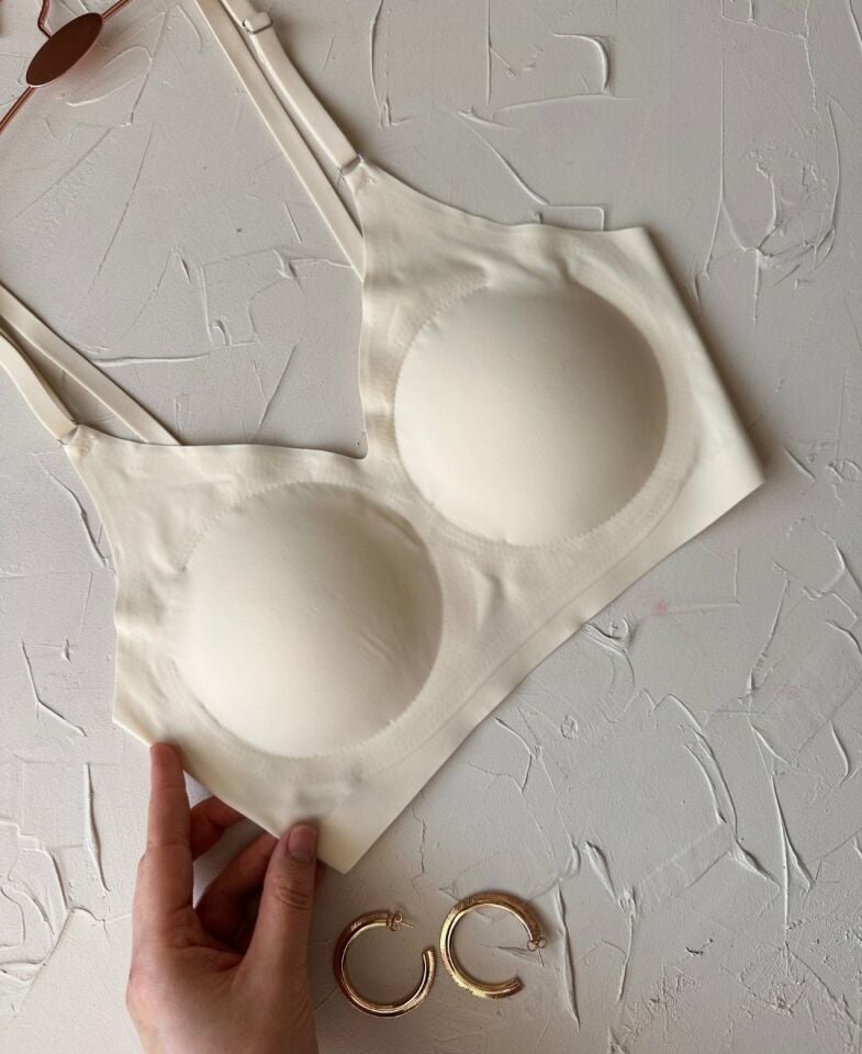 Nessa İnce Askılı Çıkarılabilir Padli Dikişsiz Lazer Kesim İz Yapmaz Kopçasız Bralet-2012 Ekru - XL