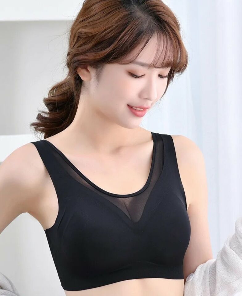 Isabel Tül Detaylı İthal Dikişsiz Balensiz İce-Silk Bralet-Spor Sütyeni -681 Siyah - M/L