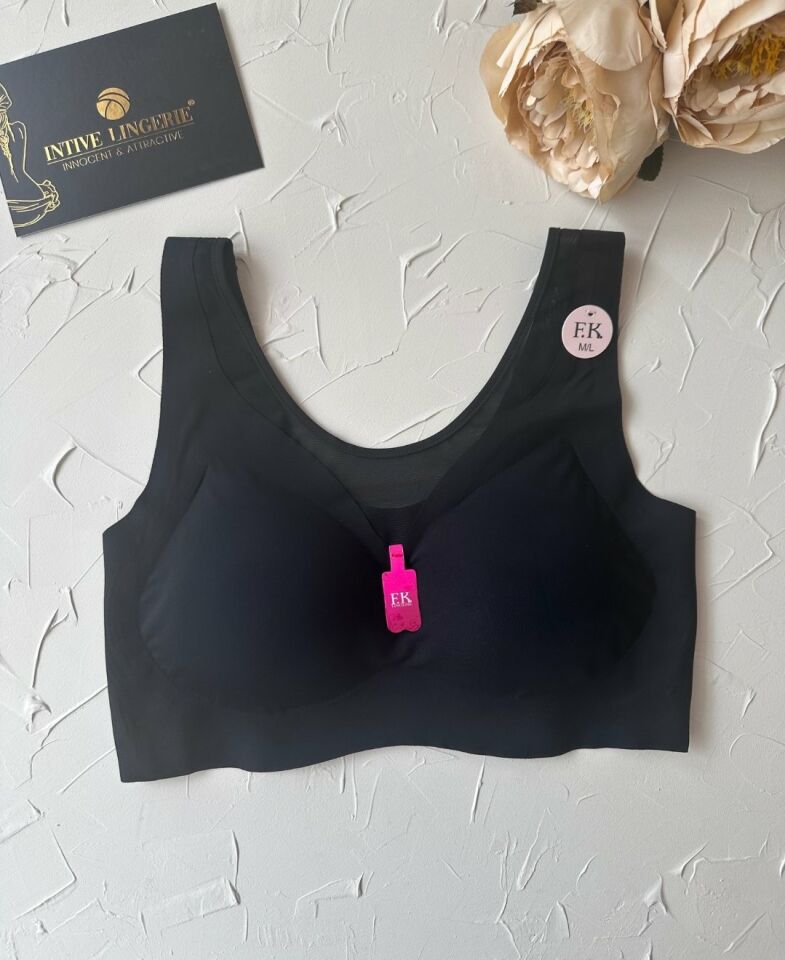 Isabel Tül Detaylı İthal Dikişsiz Balensiz İce-Silk Bralet-Spor Sütyeni -681 Siyah - M/L