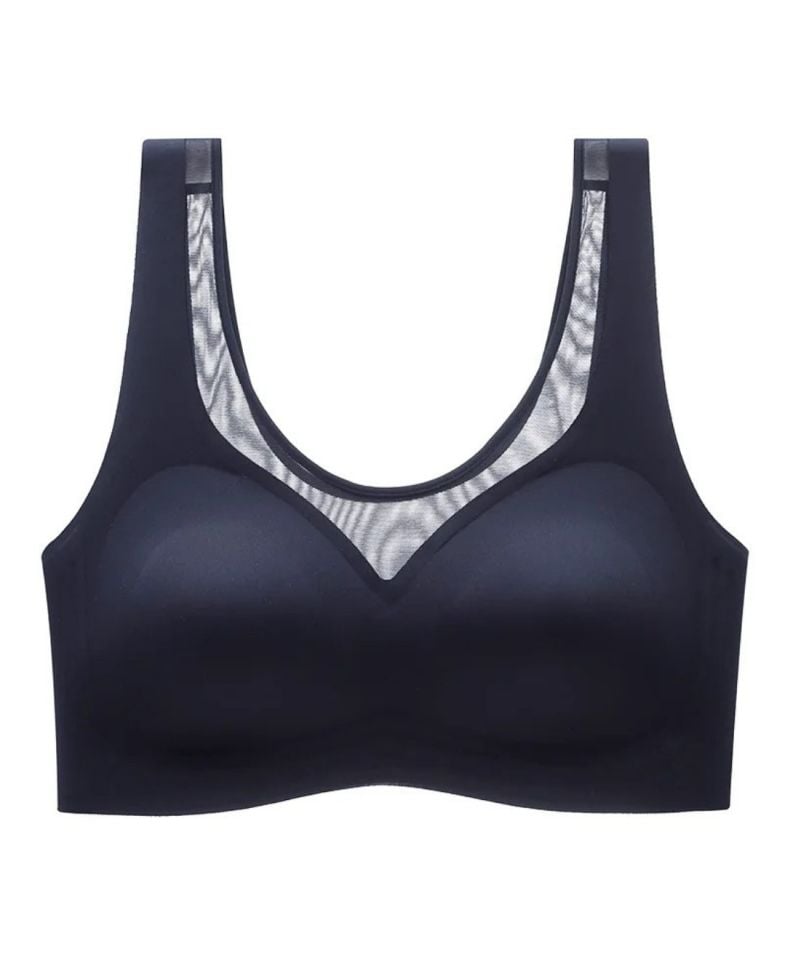 Isabel Tül Detaylı İthal Dikişsiz Balensiz İce-Silk Bralet-Spor Sütyeni -681 Siyah - XL/2XL