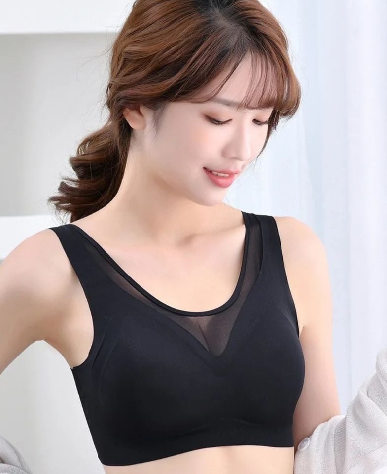 Isabel Tül Detaylı İthal Dikişsiz Balensiz İce-Silk Bralet-Spor Sütyeni -681 Siyah - XL/2XL