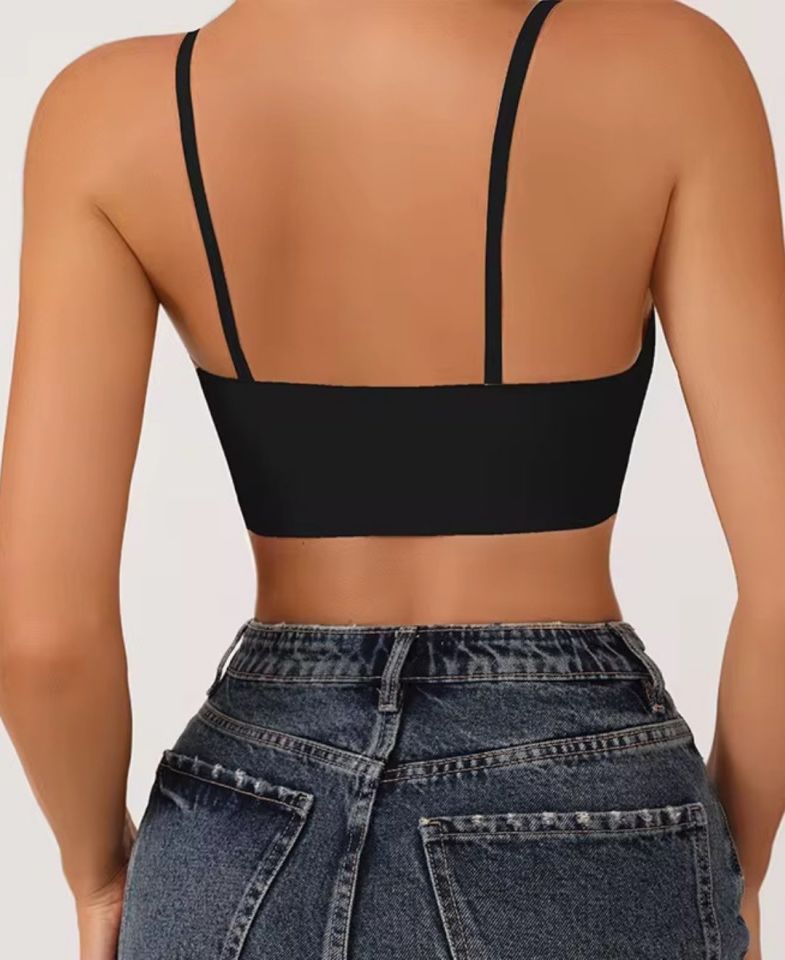 Nessa İnce Askılı Çıkarılabilir Padli Dikişsiz Lazer Kesim İz Yapmaz Kopçasız Bralet-2012 Siyah - M