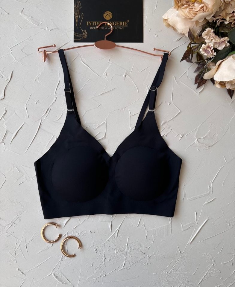 Nessa İnce Askılı Çıkarılabilir Padli Dikişsiz Lazer Kesim İz Yapmaz Kopçasız Bralet-2012 Siyah - L