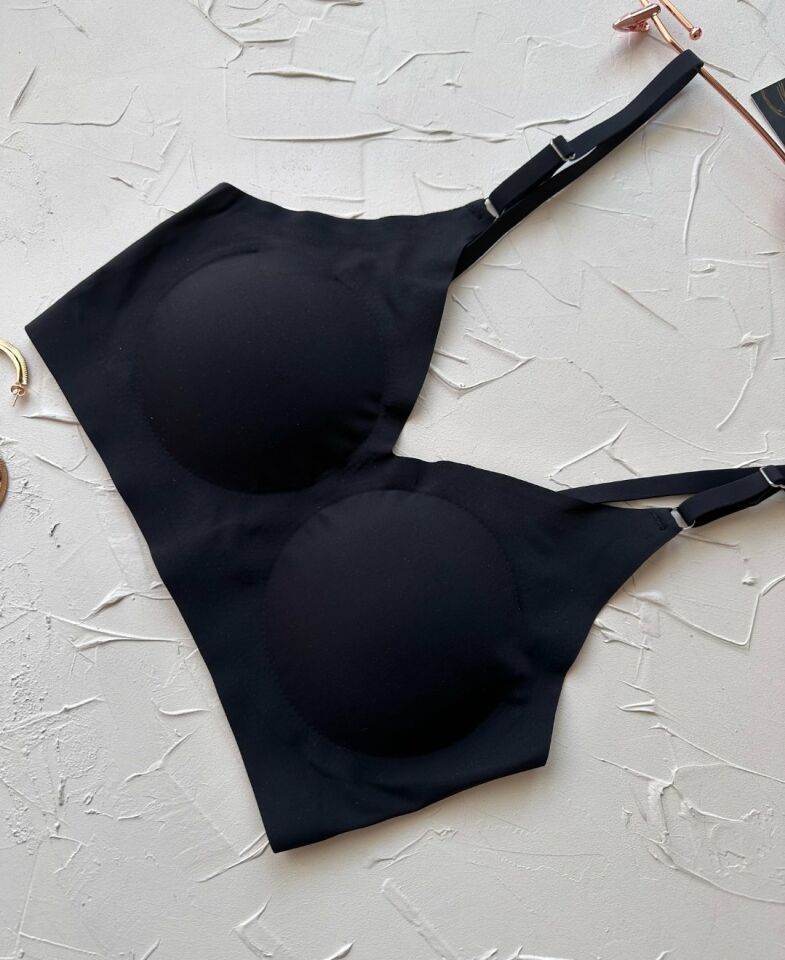 Nessa İnce Askılı Çıkarılabilir Padli Dikişsiz Lazer Kesim İz Yapmaz Kopçasız Bralet-2012 Siyah - L