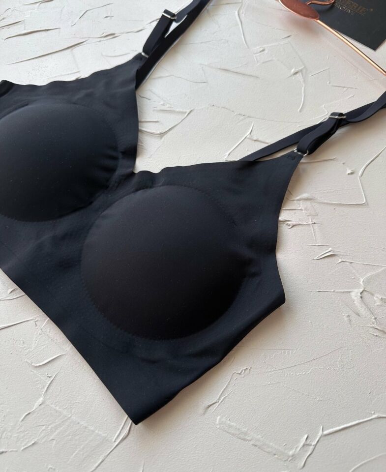 Nessa İnce Askılı Çıkarılabilir Padli Dikişsiz Lazer Kesim İz Yapmaz Kopçasız Bralet-2012 Siyah - L
