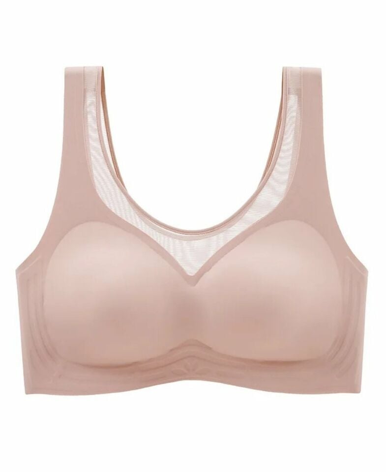 Isabel Tül Detaylı İthal Dikişsiz Balensiz İce-Silk Bralet-Spor Sütyeni -681 Ten Rengi - XL/2XL