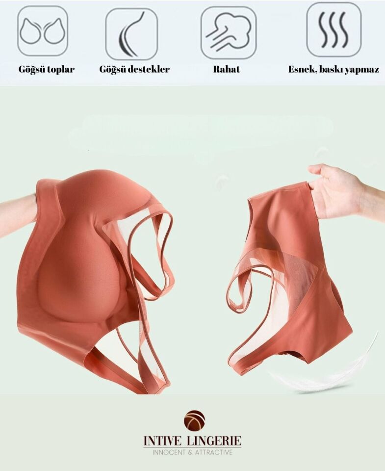 Isabel Tül Detaylı İthal Dikişsiz Balensiz İce-Silk Bralet-Spor Sütyeni -681 Yeşil - M/L