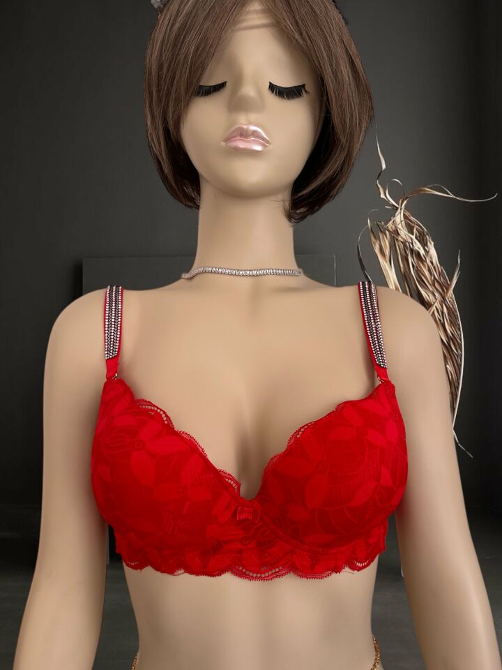 Jasmine Askıları Parlak Taşlı Hafif Destekli Dantelli Soft Cup İthal Sütyen (B-C Cup) Kırmızı - 95
