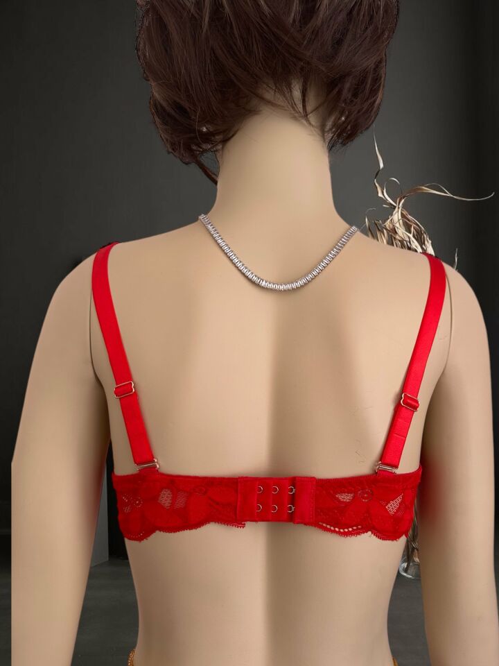 Jasmine Askıları Parlak Taşlı Hafif Destekli Dantelli Soft Cup İthal Sütyen (B-C Cup) Kırmızı - 95