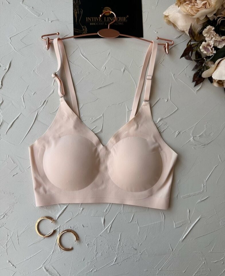 Nessa İnce Askılı Çıkarılabilir Padli Dikişsiz Lazer Kesim İz Yapmaz Kopçasız Bralet-2012 Ten Rengi - S