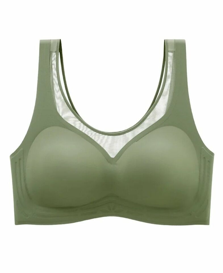 Isabel Tül Detaylı İthal Dikişsiz Balensiz İce-Silk Bralet-Spor Sütyeni -681 Yeşil - XL/2XL