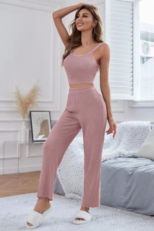 YNT Viskon Pudra  3 Lü Trend Crop Takım 7014 Pudra  - L