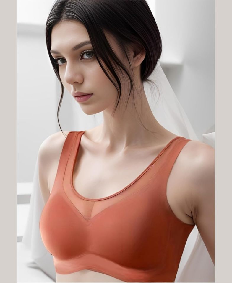 Isabel Tül Detaylı İthal Dikişsiz Balensiz İce-Silk Bralet-Spor Sütyeni -681 Turuncu - M/L
