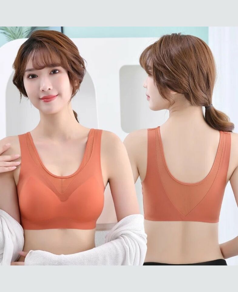 Isabel Tül Detaylı İthal Dikişsiz Balensiz İce-Silk Bralet-Spor Sütyeni -681 Turuncu - M/L