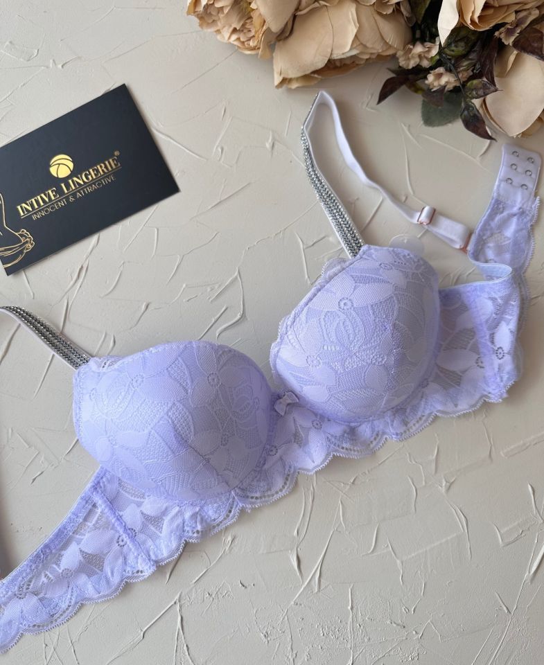Jasmine Askıları Parlak Taşlı Hafif Destekli Dantelli Soft Cup İthal Sütyen (B-C Cup) Lila - 85