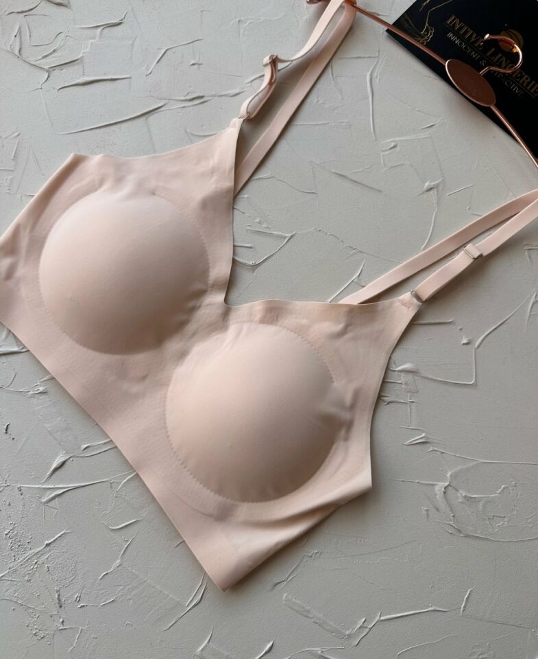 Nessa İnce Askılı Çıkarılabilir Padli Dikişsiz Lazer Kesim İz Yapmaz Kopçasız Bralet-2012 Ten Rengi - L