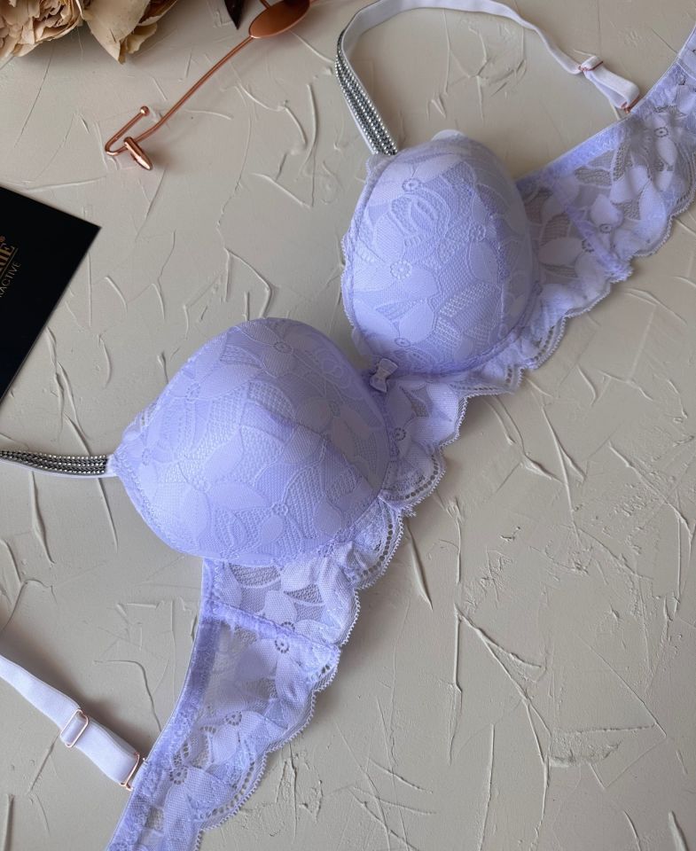 Jasmine Askıları Parlak Taşlı Hafif Destekli Dantelli Soft Cup İthal Sütyen (B-C Cup) Lila - 75