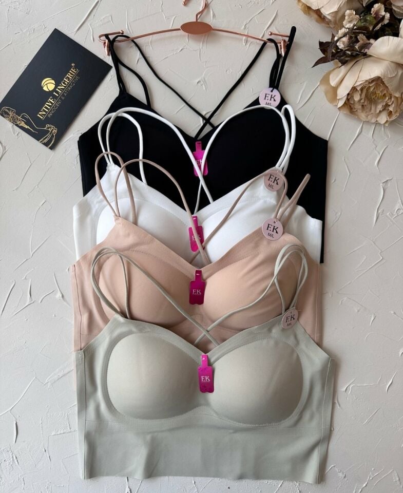 Carma Arkası Çapraz Dekolte İce-Silk Balensiz Dikişsiz Push-up İthal Spandex Sütyen/Büstiyer Beyaz - M/L