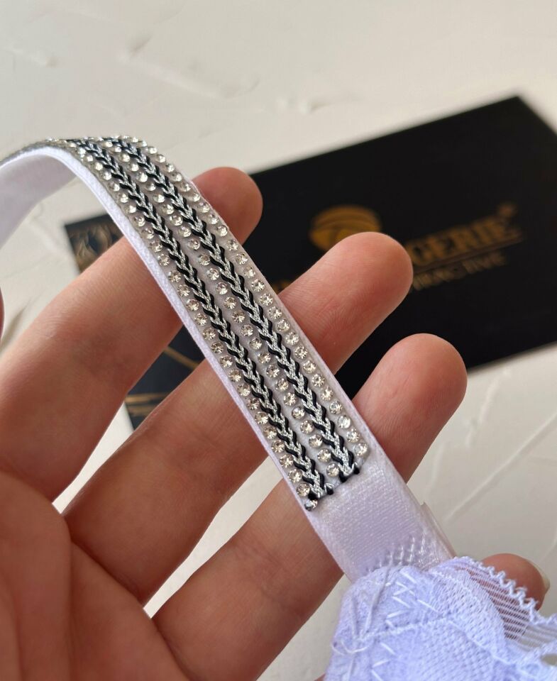 Jasmine Askıları Parlak Taşlı Hafif Destekli Dantelli Soft Cup İthal Sütyen (B-C Cup) Lila - 95