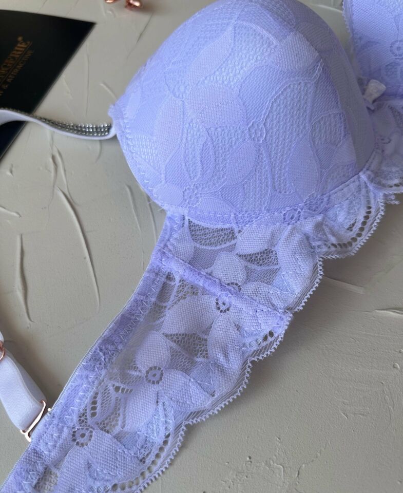 Jasmine Askıları Parlak Taşlı Hafif Destekli Dantelli Soft Cup İthal Sütyen (B-C Cup) Lila - 95