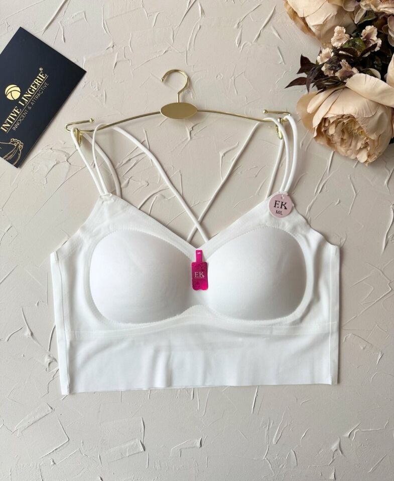 Carma Arkası Çapraz Dekolte İce-Silk Balensiz Dikişsiz Push-up İthal Spandex Sütyen/Büstiyer Beyaz - XL/2XL