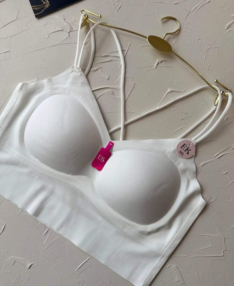 Carma Arkası Çapraz Dekolte İce-Silk Balensiz Dikişsiz Push-up İthal Spandex Sütyen/Büstiyer Beyaz - XL/2XL